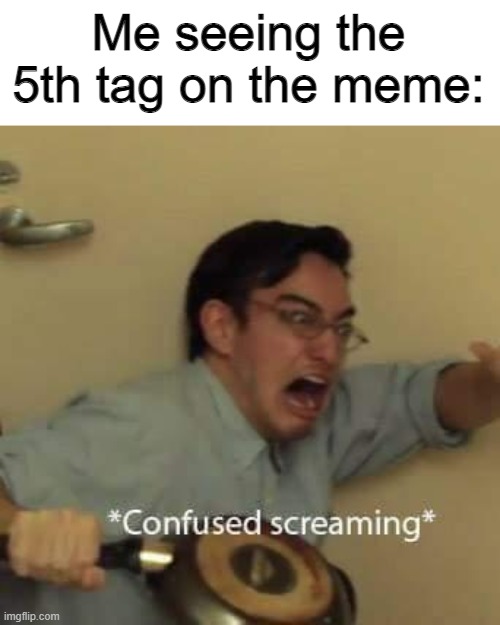 filthy frank confused scream | Me seeing the 5th tag on the meme: | image tagged in filthy frank confused scream | made w/ Imgflip meme maker