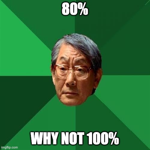 High Expectations Asian Father Meme | 80% WHY NOT 100% | image tagged in memes,high expectations asian father | made w/ Imgflip meme maker