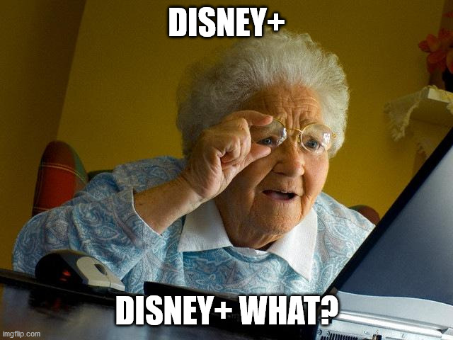 funny | DISNEY+; DISNEY+ WHAT? | image tagged in memes,grandma finds the internet | made w/ Imgflip meme maker