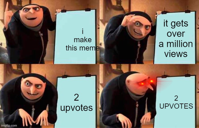 imgflip | it gets over a million views; i make this meme; 2 upvotes; 2 UPVOTES | image tagged in memes,gru's plan | made w/ Imgflip meme maker