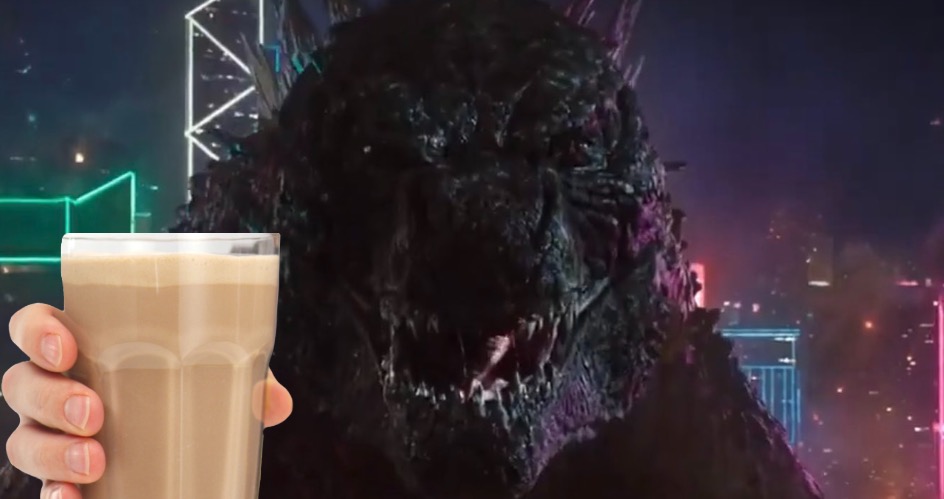Epic Godzilla Choccy Milk | image tagged in godzilla vs kong,have some choccy milk | made w/ Imgflip meme maker
