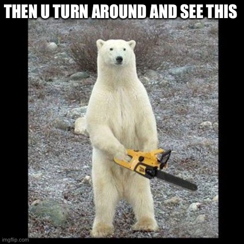 Chainsaw Bear Meme | THEN U TURN AROUND AND SEE THIS | image tagged in memes,chainsaw bear | made w/ Imgflip meme maker
