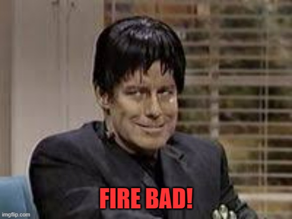 fire bad | FIRE BAD! | image tagged in fire bad | made w/ Imgflip meme maker