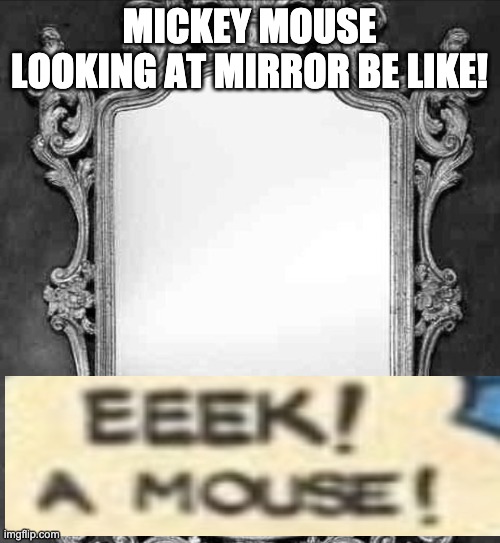 Mirror | MICKEY MOUSE LOOKING AT MIRROR BE LIKE! | image tagged in mirror | made w/ Imgflip meme maker