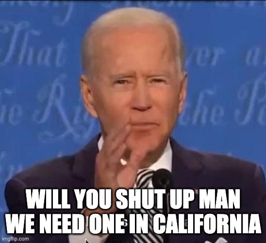 Will you shut up, man! | WILL YOU SHUT UP MAN WE NEED ONE IN CALIFORNIA | image tagged in will you shut up man | made w/ Imgflip meme maker