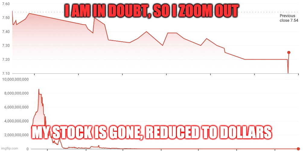 I AM IN DOUBT, SO I ZOOM OUT MY STOCK IS GONE, REDUCED TO DOLLARS | made w/ Imgflip meme maker