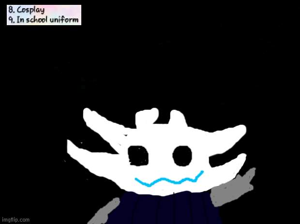 oh no my oc has an oc of hollow knight. its sorta meta | image tagged in black background | made w/ Imgflip meme maker