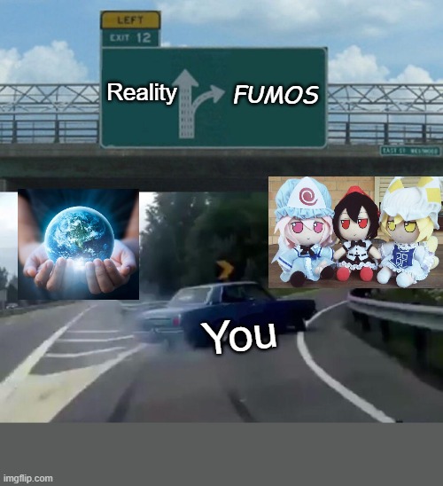 Fumos in the nutshell |  Reality; FUMOS; You | image tagged in memes,left exit 12 off ramp | made w/ Imgflip meme maker