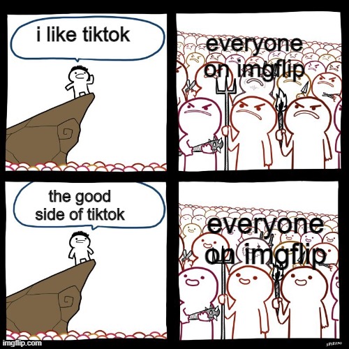 please dont hate on me | i like tiktok; everyone on imgflip; the good side of tiktok; everyone on imgflip | image tagged in angry stick man | made w/ Imgflip meme maker