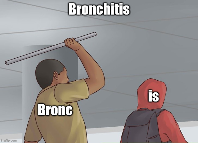 So sad | Bronchitis; is; Bronc | image tagged in guy hitting guy with pipe | made w/ Imgflip meme maker