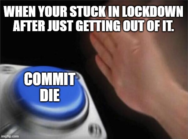 Decision | WHEN YOUR STUCK IN LOCKDOWN AFTER JUST GETTING OUT OF IT. COMMIT DIE | image tagged in memes,blank nut button | made w/ Imgflip meme maker