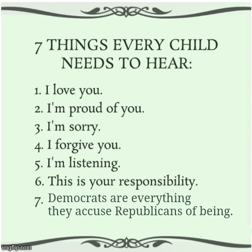 7 Things | Democrats are everything they accuse Republicans of being. | image tagged in 7 things | made w/ Imgflip meme maker