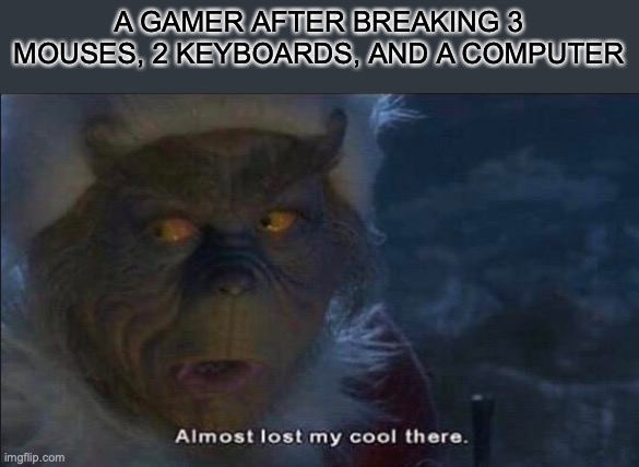 Almost Lost My Cool There |  A GAMER AFTER BREAKING 3 MOUSES, 2 KEYBOARDS, AND A COMPUTER | image tagged in almost lost my cool there | made w/ Imgflip meme maker