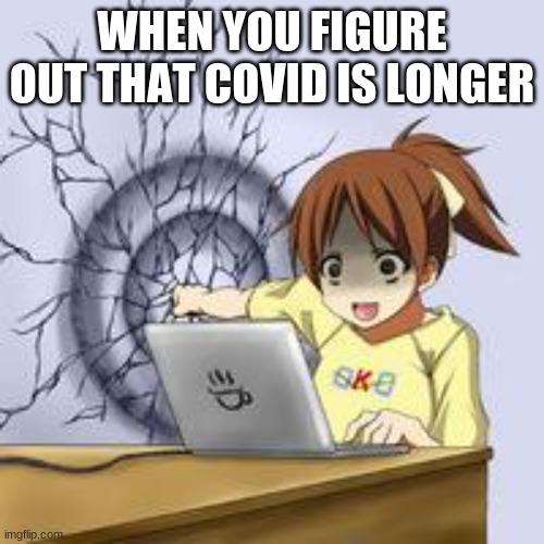Anime wall punch | WHEN YOU FIGURE OUT THAT COVID IS LONGER | image tagged in anime wall punch | made w/ Imgflip meme maker