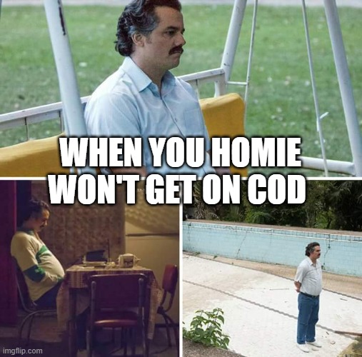 COD HOMIE | WHEN YOU HOMIE WON'T GET ON COD | image tagged in memes,sad pablo escobar | made w/ Imgflip meme maker