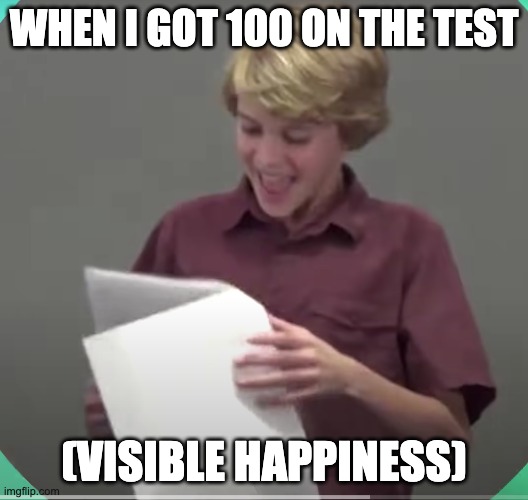 Happy Vibes form school | WHEN I GOT 100 ON THE TEST; (VISIBLE HAPPINESS) | image tagged in funny memes,funny,memes | made w/ Imgflip meme maker