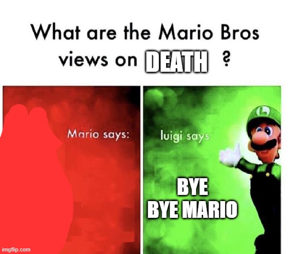 Mario Bros Views | DEATH; BYE BYE MARIO | image tagged in mario bros views | made w/ Imgflip meme maker
