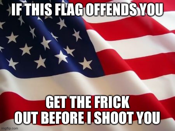American flag | IF THIS FLAG OFFENDS YOU; GET THE FRICK OUT BEFORE I SHOOT YOU | image tagged in american flag | made w/ Imgflip meme maker