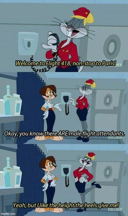 wholesome af | image tagged in high heels,heels,flight attendant,bugs bunny,repost,cartoons | made w/ Imgflip meme maker