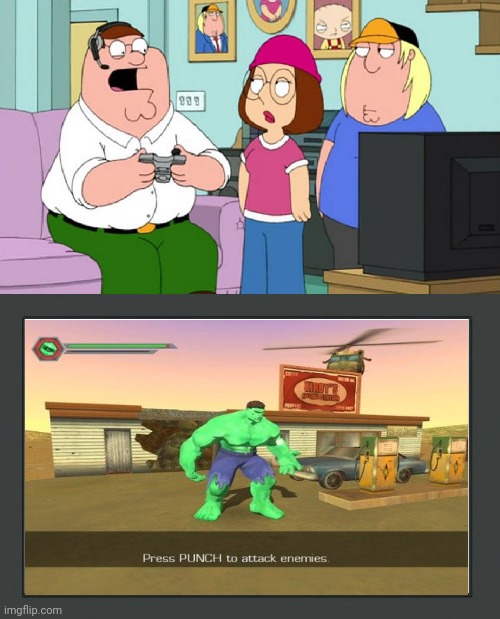 Peter Griffin Playing Hulk (2003) | image tagged in peter griffin play a,xbox,hulk,family guy,video games | made w/ Imgflip meme maker