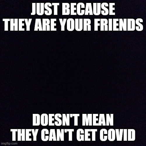 Black screen  | JUST BECAUSE THEY ARE YOUR FRIENDS; DOESN'T MEAN THEY CAN'T GET COVID | image tagged in black screen | made w/ Imgflip meme maker