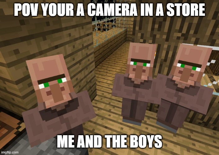 Minecraft Villagers | POV YOUR A CAMERA IN A STORE; ME AND THE BOYS | image tagged in minecraft villagers | made w/ Imgflip meme maker