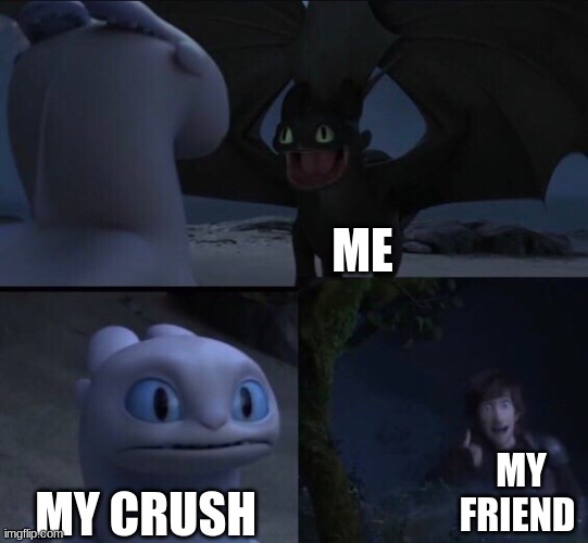 How to train your dragon 3 | ME; MY FRIEND; MY CRUSH | image tagged in how to train your dragon 3 | made w/ Imgflip meme maker