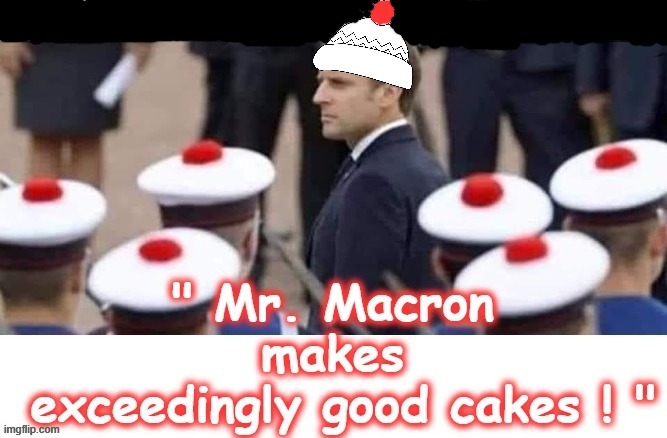 Mr. Macron makes exceedingly good cakes ! | image tagged in half baked | made w/ Imgflip meme maker