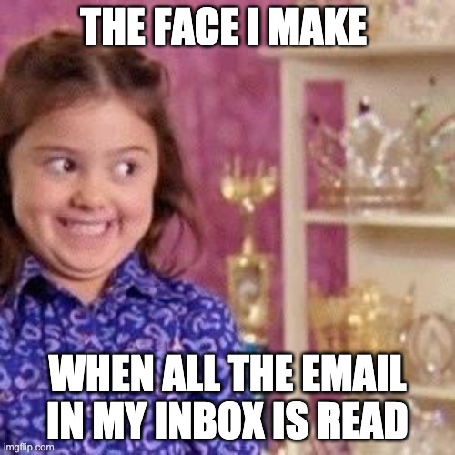 Excited girl | THE FACE I MAKE; WHEN ALL THE EMAIL IN MY INBOX IS READ | image tagged in excited girl | made w/ Imgflip meme maker