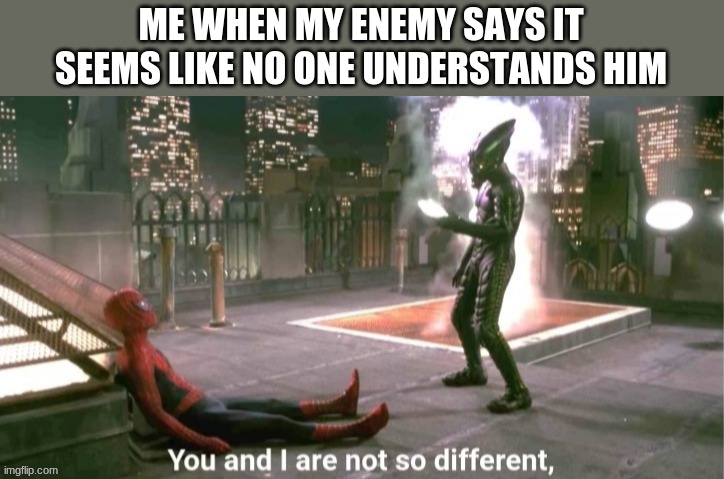 Meme template suggested by no other than President_Beez!!!/ lol i know this meme is crappy but i really had nothing to think abo | ME WHEN MY ENEMY SAYS IT SEEMS LIKE NO ONE UNDERSTANDS HIM | image tagged in funny,meme,msmg,wow you're looking at the tags,look at the comments | made w/ Imgflip meme maker