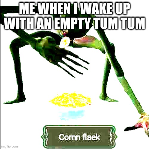 cornflake | ME WHEN I WAKE UP WITH AN EMPTY TUM TUM | image tagged in cornn flaek | made w/ Imgflip meme maker