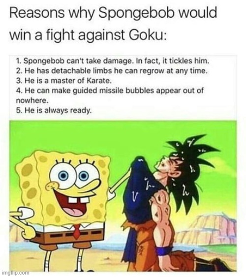 Goku would lose | image tagged in spongebob,vs,goku | made w/ Imgflip meme maker