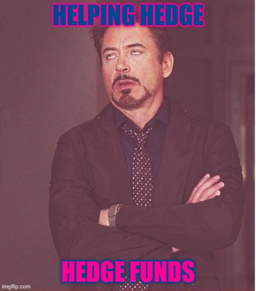 Bens son and the hedge's. | HELPING HEDGE; HEDGE FUNDS | image tagged in memes,face you make robert downey jr | made w/ Imgflip meme maker