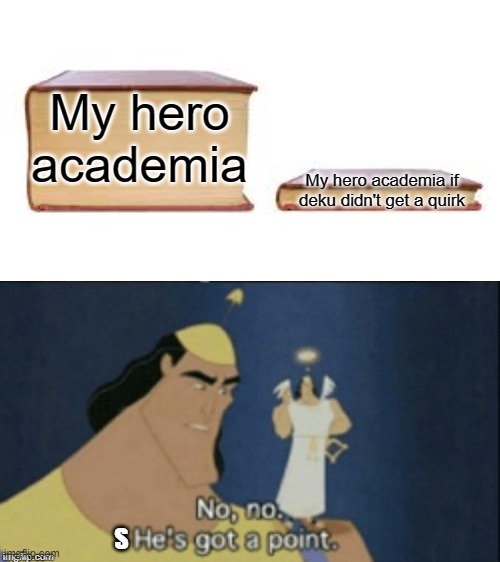 it is true | My hero academia; My hero academia if deku didn't get a quirk; S | image tagged in big book small book,no no hes got a point,so true,mha,change my mind,deku | made w/ Imgflip meme maker