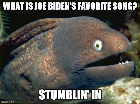 Air Farce One | WHAT IS JOE BIDEN'S FAVORITE SONG? STUMBLIN' IN | image tagged in memes,bad joke eel,joe biden | made w/ Imgflip meme maker