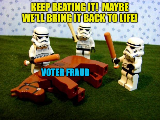 dead horse | KEEP BEATING IT!  MAYBE WE'LL BRING IT BACK TO LIFE! VOTER FRAUD | image tagged in dead horse | made w/ Imgflip meme maker