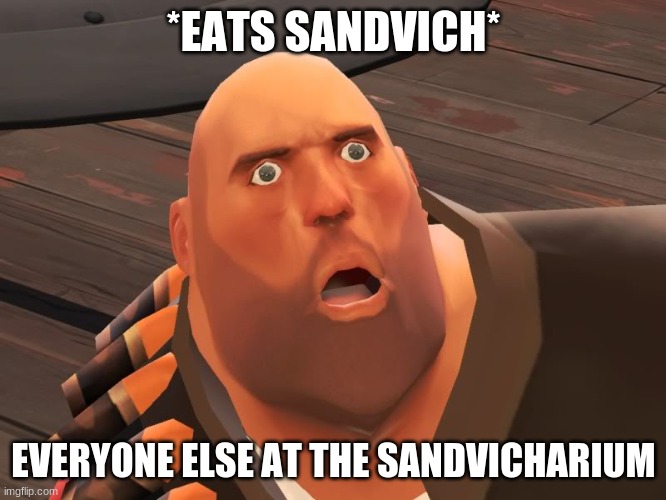 *nom nom nom* | *EATS SANDVICH*; EVERYONE ELSE AT THE SANDVICHARIUM | image tagged in heavy tf2 | made w/ Imgflip meme maker