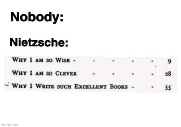 philosophers be like | image tagged in nietzsche smug | made w/ Imgflip meme maker