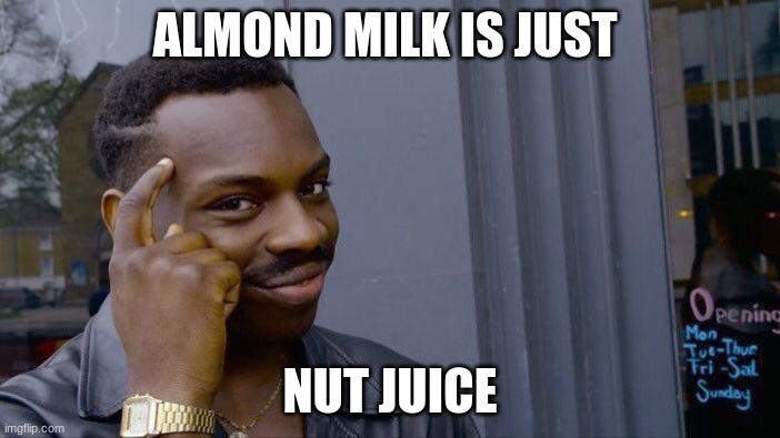 Roll Safe Think About It | ALMOND MILK IS JUST; NUT JUICE | image tagged in memes,roll safe think about it | made w/ Imgflip meme maker