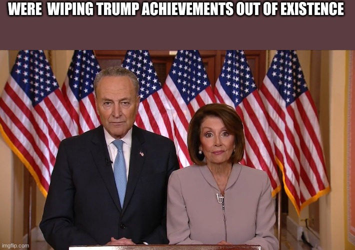 Chuck and Nancy | WERE  WIPING TRUMP ACHIEVEMENTS OUT OF EXISTENCE | image tagged in chuck and nancy | made w/ Imgflip meme maker