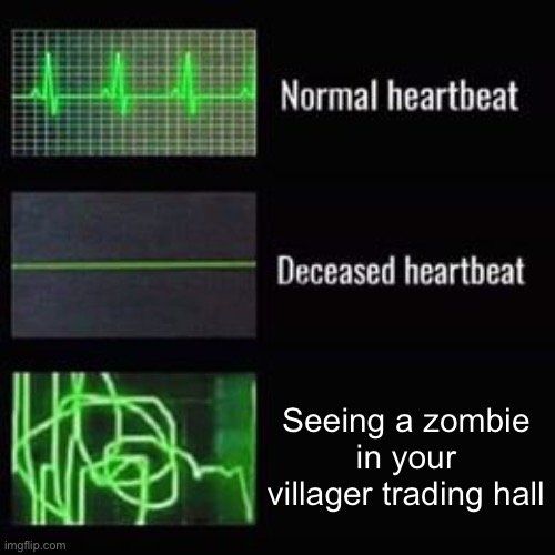 Oh no | Seeing a zombie in your villager trading hall | image tagged in heartbeat rate | made w/ Imgflip meme maker