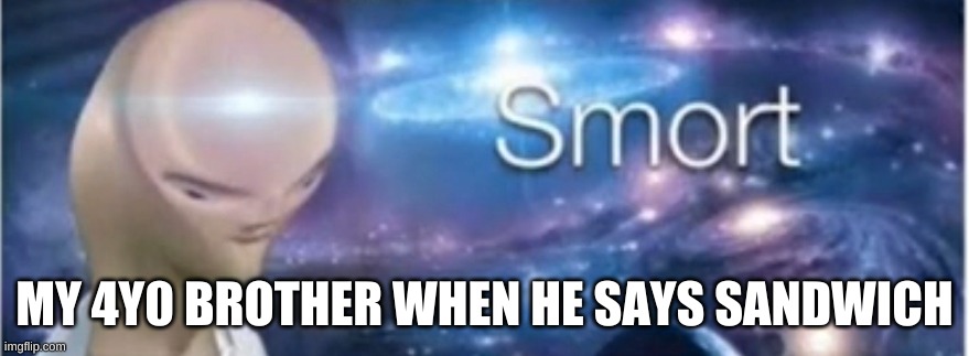 kids these days | MY 4Y0 BROTHER WHEN HE SAYS SANDWICH | image tagged in meme man smort,meme man,meme man shef,meme man not helth,meme man justis,meme man hac | made w/ Imgflip meme maker