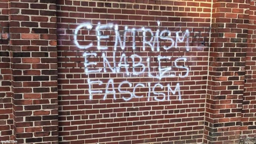 thats right 2 beat the facists lefstis we gotta untie behind maga maga | image tagged in centrism enables fascism,maga,fascism,fascists,fascist,graffiti | made w/ Imgflip meme maker