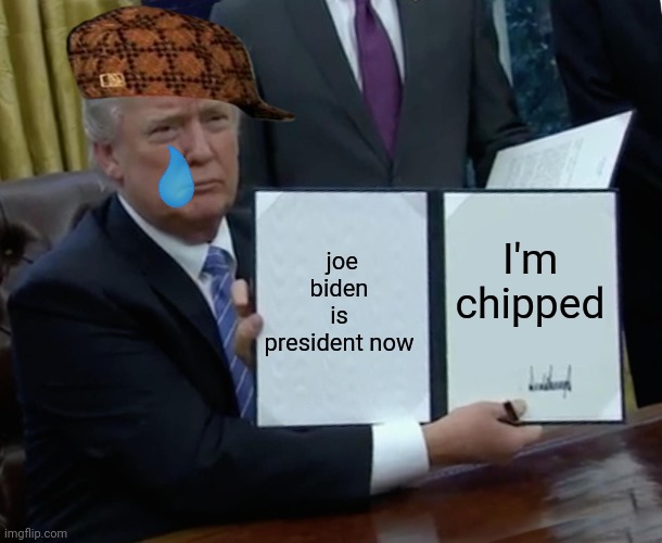 Trump se lascou | joe biden is president now; I'm chipped | image tagged in memes,trump bill signing | made w/ Imgflip meme maker