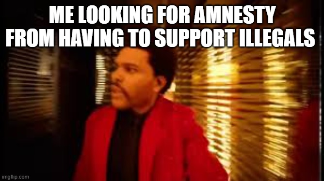 The weekend | ME LOOKING FOR AMNESTY FROM HAVING TO SUPPORT ILLEGALS | image tagged in the weekend | made w/ Imgflip meme maker