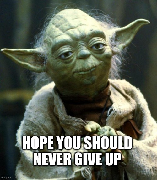 Star Wars Yoda | HOPE YOU SHOULD NEVER GIVE UP | image tagged in memes,star wars yoda | made w/ Imgflip meme maker