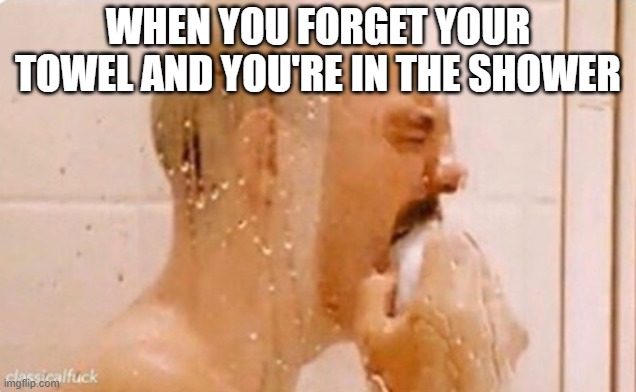 When Your Shampoo says "Repairs Damage" | WHEN YOU FORGET YOUR TOWEL AND YOU'RE IN THE SHOWER | image tagged in when your shampoo says repairs damage | made w/ Imgflip meme maker
