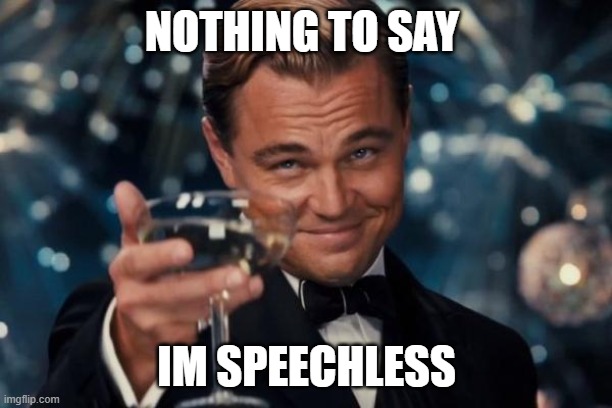 Leonardo Dicaprio Cheers Meme | NOTHING TO SAY IM SPEECHLESS | image tagged in memes,leonardo dicaprio cheers | made w/ Imgflip meme maker