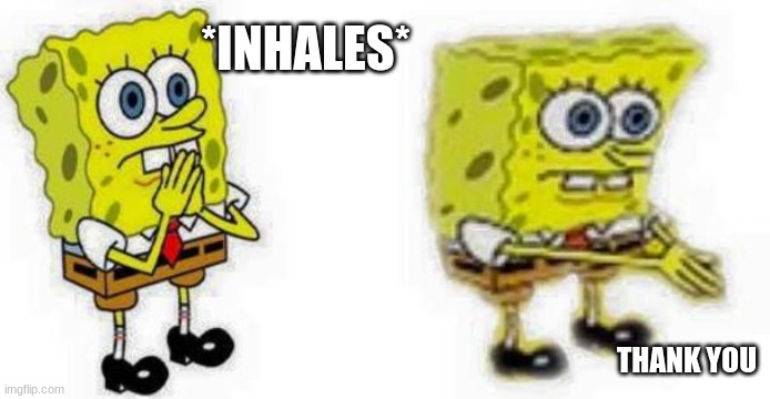 Spongebob *Inhale* Boi | *INHALES* THANK YOU | image tagged in spongebob inhale boi | made w/ Imgflip meme maker