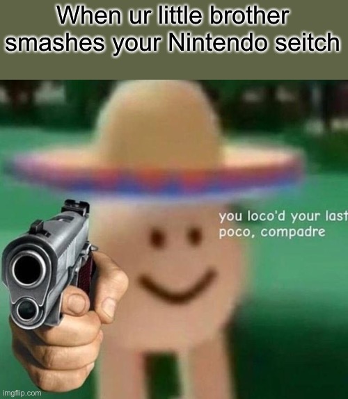 You've loco’d your last poco, compadre | When ur little brother smashes your Nintendo switch | image tagged in you've loco d your last poco compadre | made w/ Imgflip meme maker